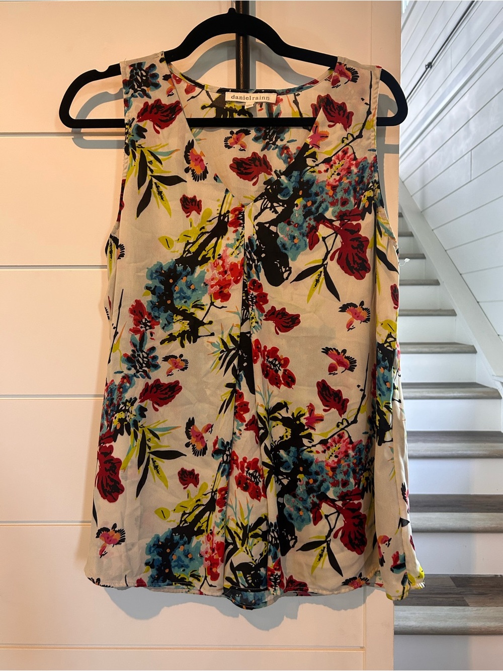 Daniel Rainn Cream Floral V-Neck Sleeveless Camisole with Multicolor Blooms
